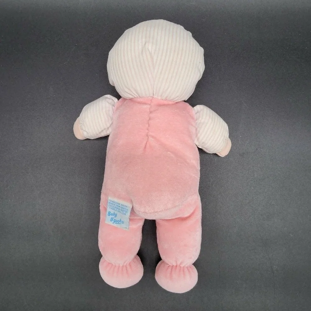 OshKosh B'gosh Pink VTG Baby B'gosh Plush Soft Doll Striped Bonnet Floral Bib